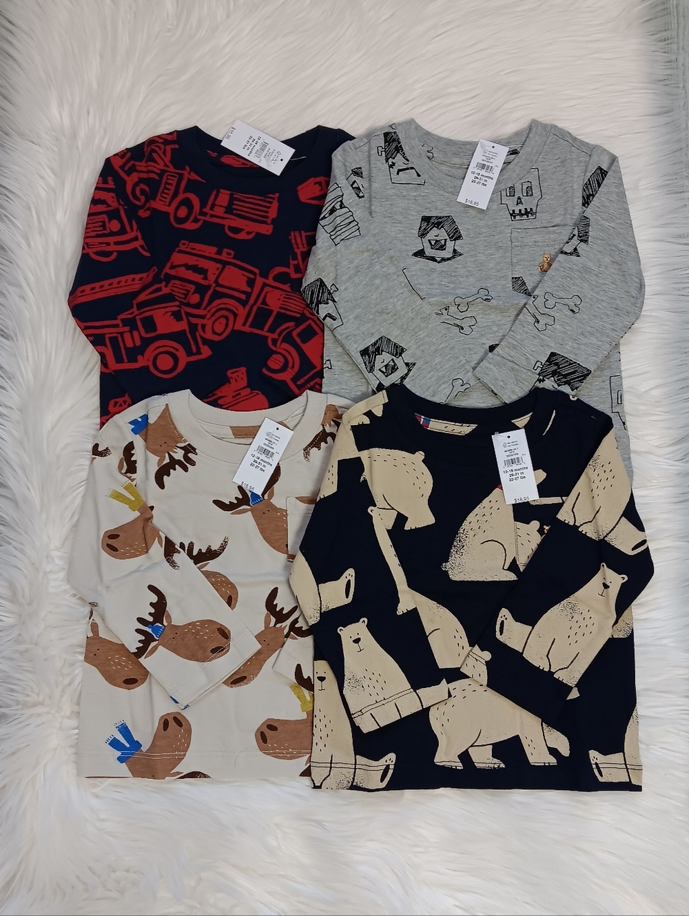 Lot of 4 New Baby Gap Toddler Boy's Graphic Shirt Long Sleeve 100% Cotton 12-18M